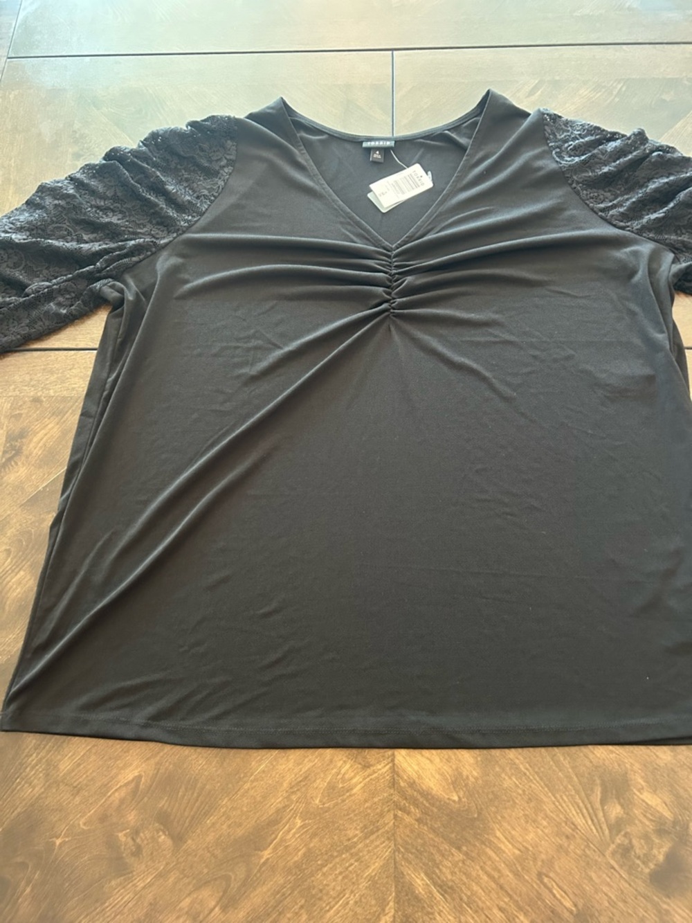 torrid Black V-Neck Long Sleeve Top with Lace Sleeves